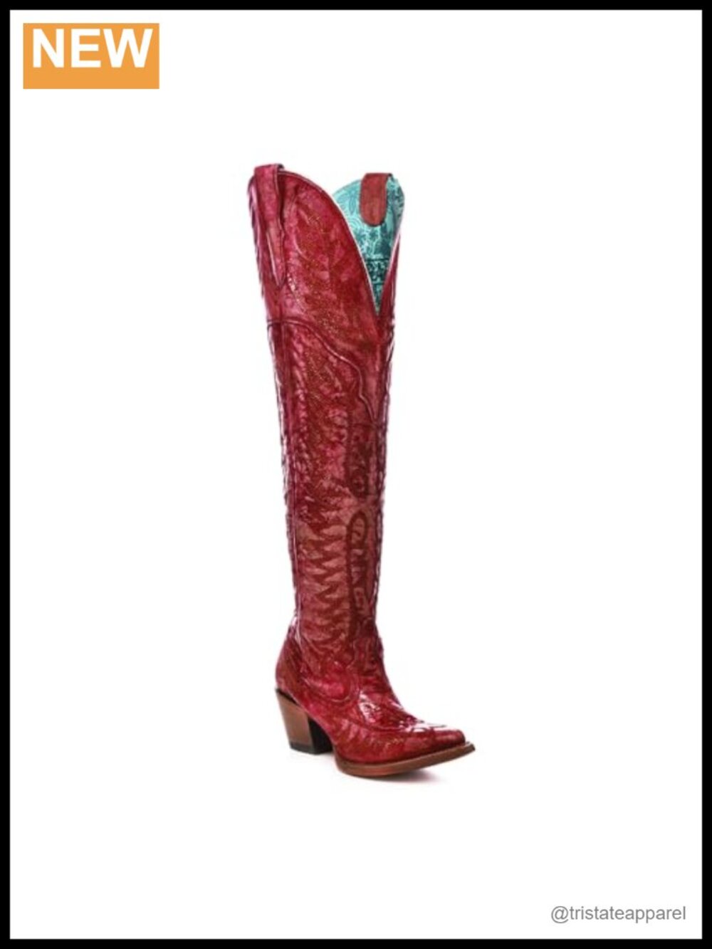 Handcrafted Western Boots, 20in Tall, Leather, Embroidered, J Toe, Stacked Heel